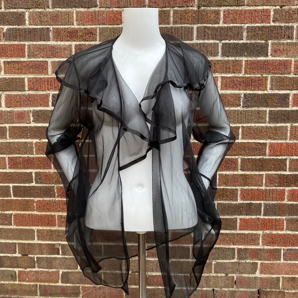 CORINNA VINTAGE SATIN TRIM SHEER TOP
